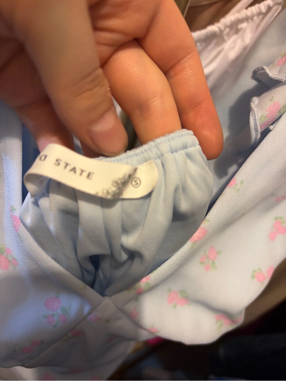 Altar'd State Light Blue Mini Dress Pink Floral Ruffle Straps - Picture 3 of 4